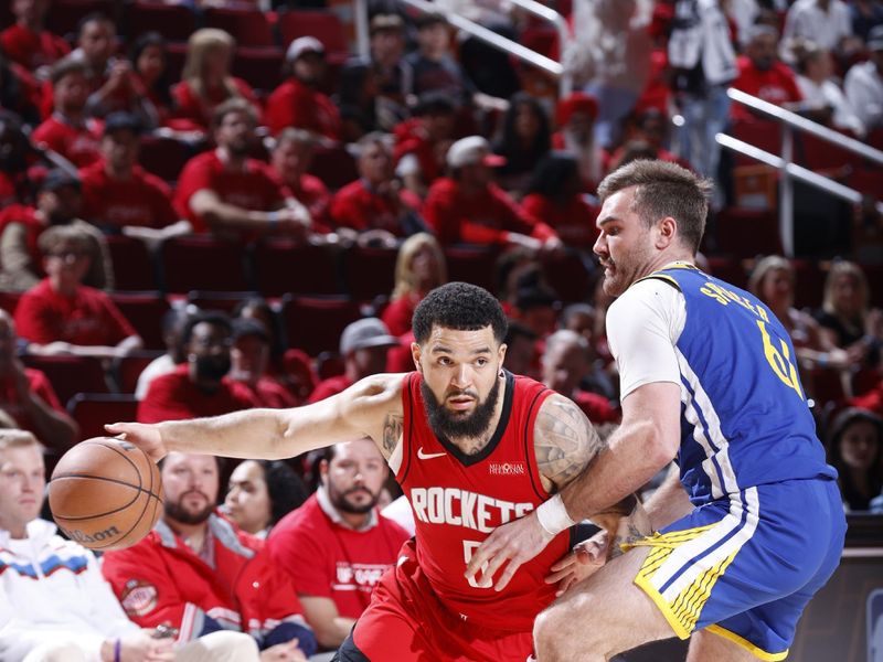 HOUSTON, TX - APRIL 23: Fred VanVleet #5 of the Houston Rockets drives to the basket during the game against the Golden State Warriors during Round 1 Game 2 of the 2025 NBA Playoffs on April 23, 2025 at the Toyota Center in Houston, Texas. NOTE TO USER: User expressly acknowledges and agrees that, by downloading and or using this photograph, User is consenting to the terms and conditions of the Getty Images License Agreement. Mandatory Copyright Notice: Copyright 2025 NBAE (Photo by Logan Riely/NBAE via Getty Images)