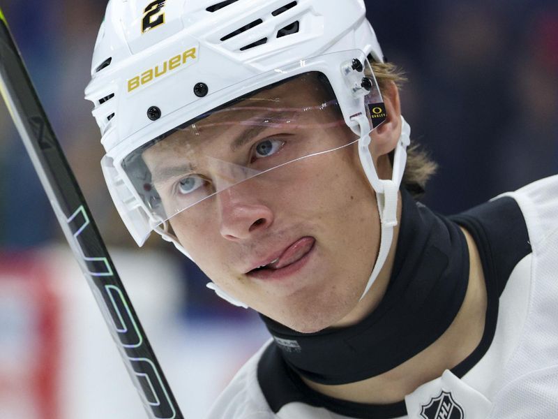 Dec 4, 2025; Tampa, Florida, USA; Pittsburgh Penguins right wing Rutger McGroarty (2) looks on before a game against the Tampa Bay Lightning at Benchmark International Arena. Mandatory Credit: Nathan Ray Seebeck-Imagn Images