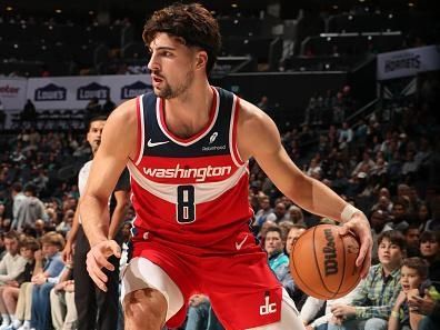 CHARLOTTE, NC - NOVEMBER 22: Deni Avdija #8 of the Washington Wizards dribbles the ball during the game against the Charlotte Hornets on November 22, 2023 at Spectrum Center in Charlotte, North Carolina. NOTE TO USER: User expressly acknowledges and agrees that, by downloading and or using this photograph, User is consenting to the terms and conditions of the Getty Images License Agreement. Mandatory Copyright Notice: Copyright 2023 NBAE (Photo by Kent Smith/NBAE via Getty Images)