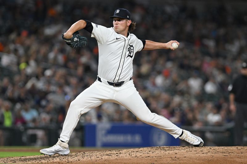 Sep 11, 2024; Detroit, Michigan, USA; Detroit Tigers pitcher Tyler Holton (87) throws a pitch against the Colorado Rockies in the sixth inning at Comerica Park. Mandatory Credit: Lon Horwedel-Imagn Images