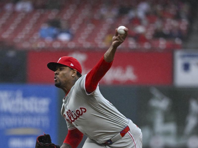 Apr 10, 2024; St. Louis, Missouri, USA;  Philadelphia Phillies relief pitcher Gregory Soto (30) pitches against the St. Louis Cardinals during the eighth inning at Busch Stadium. Mandatory Credit: Jeff Curry-USA TODAY Sports