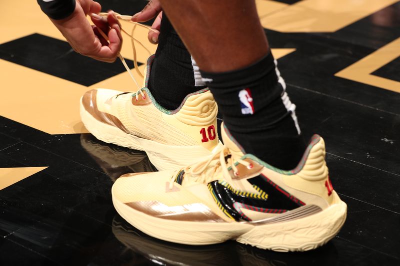 CHARLOTTE, NC - MARCH 27: The sneakers worn by Darius Garland #10 of the Cleveland Cavaliers on March 27, 2024 at Spectrum Center in Charlotte, North Carolina. NOTE TO USER: User expressly acknowledges and agrees that, by downloading and or using this photograph, User is consenting to the terms and conditions of the Getty Images License Agreement. Mandatory Copyright Notice: Copyright 2024 NBAE (Photo by Kent Smith/NBAE via Getty Images)