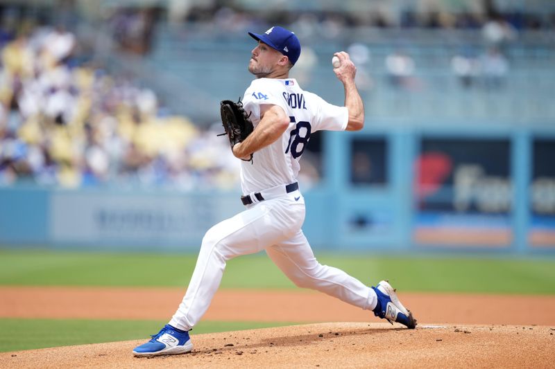 Jul 30, 2023; Los Angeles, California, USA; Los Angeles Dodgers starting pitcher Michael Grove (78) throws in the first inning against the Cincinnati Reds at Dodger Stadium. Mandatory Credit: Kirby Lee-USA TODAY Sports