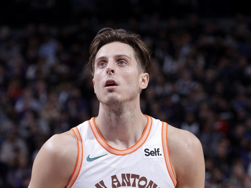 SACRAMENTO, CA - FEBRUARY 22: Zach Collins #23 of the San Antonio Spurs prepares to shoot a free throw during the game against the Sacramento Kings on February 22, 2024 at Golden 1 Center in Sacramento, California. NOTE TO USER: User expressly acknowledges and agrees that, by downloading and or using this Photograph, user is consenting to the terms and conditions of the Getty Images License Agreement. Mandatory Copyright Notice: Copyright 2023 NBAE (Photo by Rocky Widner/NBAE via Getty Images)