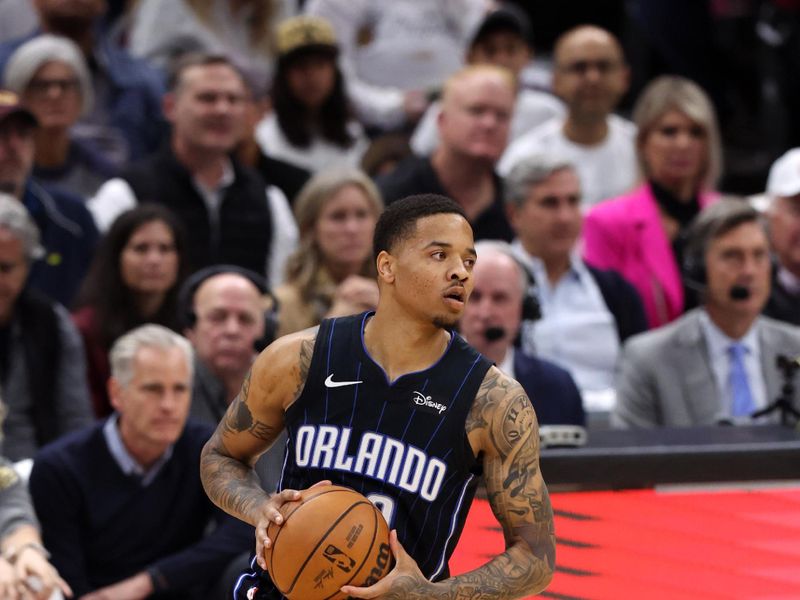 CLEVELAND, OH - APRIL 20: Markelle Fultz #20 of the Orlando Magic handles the ball during Round One Game One of the 2024 NBA Playoffs against the Cleveland Cavaliers on April 20, 2024 at Rocket Mortgage FieldHouse in Cleveland, Ohio. NOTE TO USER: User expressly acknowledges and agrees that, by downloading and/or using this Photograph, user is consenting to the terms and conditions of the Getty Images License Agreement. Mandatory Copyright Notice: Copyright 2024 NBAE (Photo by  Lauren Leigh Bacho/NBAE via Getty Images)