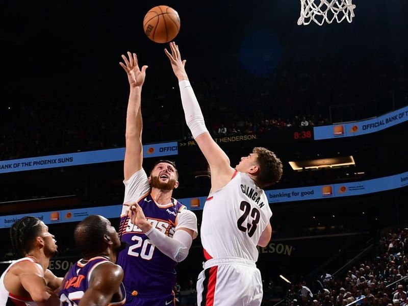 PHOENIX, AZ - NOVEMBER 2: Jusuf Nurkic #20 of the Phoenix Suns shoots the ball during the game against the Portland Trail Blazers on November 2, 2024 at Footprint Center in Phoenix, Arizona. NOTE TO USER: User expressly acknowledges and agrees that, by downloading and or using this photograph, user is consenting to the terms and conditions of the Getty Images License Agreement. Mandatory Copyright Notice: Copyright 2024 NBAE (Photo by Kate Frese/NBAE via Getty Images)