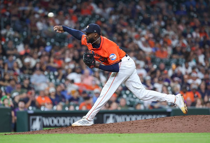 May 31, 2024; Houston, Texas, USA; Houston Astros relief pitcher Alex Speas (64) delivers a pitch during the ninth inning against the Minnesota Twins at Minute Maid Park. Mandatory Credit: Troy Taormina-USA TODAY Sports