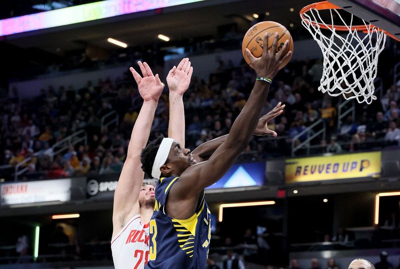 INDIANAPOLIS, INDIANA - FEBRUARY 06: Pascal Siakam #43 of the Indiana Pacers shoots the ball in the first half against the Houston Rockets at Gainbridge Fieldhouse on February 06, 2024 in Indianapolis, Indiana.    NOTE TO USER: User expressly acknowledges and agrees that, by downloading and or using this photograph, User is consenting to the terms and conditions of the Getty Images License Agreement.  (Photo by Andy Lyons/Getty Images)