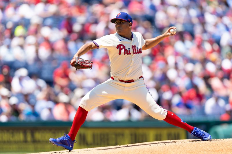 Jun 19, 2024; Philadelphia, Pennsylvania, USA; Philadelphia Phillies pitcher Ranger Suárez (55) throws a pitch during the first inning against the San Diego Padres at Citizens Bank Park. Mandatory Credit: Bill Streicher-USA TODAY Sports