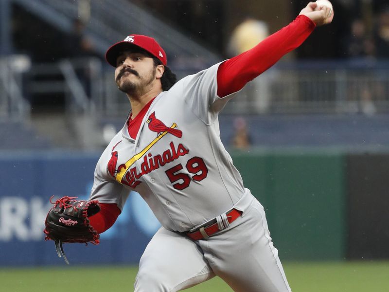 Aug 23, 2023; Pittsburgh, Pennsylvania, USA;  St. Louis Cardinals relief pitcher JoJo Romero (59) pitches against the Pittsburgh Pirates during the ninth inning at PNC Park. St. Louis won 6-4. Mandatory Credit: Charles LeClaire-USA TODAY Sports