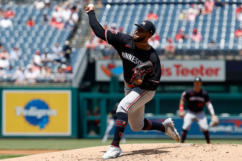 May 22, 2024; Washington, District of Columbia, USA; Minnesota Twins starting pitcher Simeon Woods Richardson (78) pitches against the Washington Nationals during the second inning at Nationals Park. Mandatory Credit: Geoff Burke-USA TODAY Sports