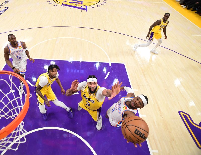 LOS ANGELES, CA - MARCH 4: Shai Gilgeous-Alexander #2 of the Oklahoma City Thunder drives to the basket during the game against the Los Angeles Lakers on March 4, 2024 at Crypto.Com Arena in Los Angeles, California. NOTE TO USER: User expressly acknowledges and agrees that, by downloading and/or using this Photograph, user is consenting to the terms and conditions of the Getty Images License Agreement. Mandatory Copyright Notice: Copyright 2024 NBAE (Photo by Adam Pantozzi/NBAE via Getty Images)