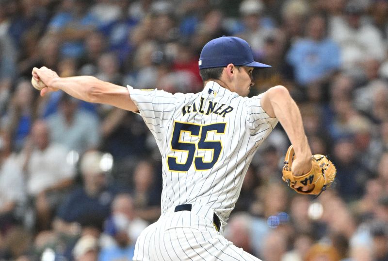 Sep 21, 2024; Milwaukee, Wisconsin, USA; Milwaukee Brewers pitcher Hoby Milner (55) delivers a pitch against the Arizona Diamondbacks in the fifth inning at American Family Field. Mandatory Credit: Michael McLoone-Imagn Images