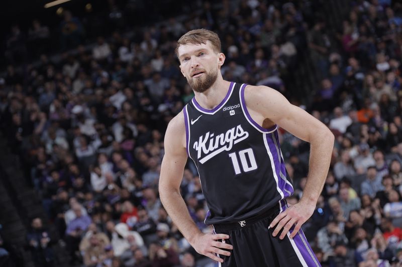 SACRAMENTO, CA - MARCH 7: Domantas Sabonis #10 of the Sacramento Kings looks on during the game against the San Antonio Spurs on March 7, 2024 at Golden 1 Center in Sacramento, California. NOTE TO USER: User expressly acknowledges and agrees that, by downloading and or using this Photograph, user is consenting to the terms and conditions of the Getty Images License Agreement. Mandatory Copyright Notice: Copyright 2024 NBAE (Photo by Rocky Widner/NBAE via Getty Images)