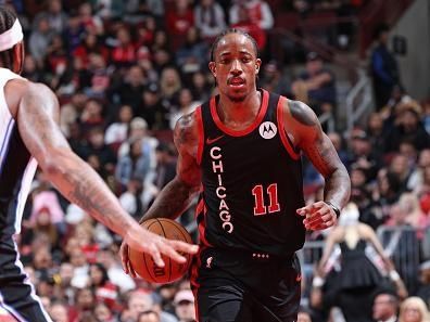 CHICAGO, IL - NOVEMBER 17:  DeMar DeRozan #11 of the Chicago Bulls dribbles the ball during the In-Season Tournament game against the Orlando Magic on November 17, 2023 at United Center in Chicago, Illinois. NOTE TO USER: User expressly acknowledges and agrees that, by downloading and or using this photograph, User is consenting to the terms and conditions of the Getty Images License Agreement. Mandatory Copyright Notice: Copyright 2023 NBAE (Photo by Jeff Haynes/NBAE via Getty Images)