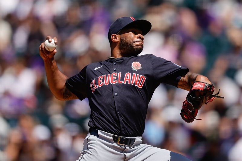 May 27, 2024; Denver, Colorado, USA; Cleveland Guardians starting pitcher Xzavion Curry (44) pitches in the first inning against the Colorado Rockies at Coors Field. Mandatory Credit: Isaiah J. Downing-USA TODAY Sports