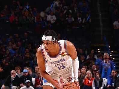 OKLAHOMA CITY, OK - DECEMBER 18:  Ousmane Dieng #13 of the Oklahoma City Thunder handles the ball during the game against the Memphis Grizzlies on December 18, 2023 at Paycom Arena in Oklahoma City, Oklahoma. NOTE TO USER: User expressly acknowledges and agrees that, by downloading and or using this photograph, User is consenting to the terms and conditions of the Getty Images License Agreement. Mandatory Copyright Notice: Copyright 2023 NBAE (Photo by Zach Beeker/NBAE via Getty Images)