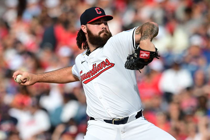 Jun 1, 2024; Cleveland, Ohio, USA; Cleveland Guardians relief pitcher Hunter Gaddis (33) throws a pitch during the eighth inning against the Washington Nationals at Progressive Field. Mandatory Credit: Ken Blaze-USA TODAY Sports