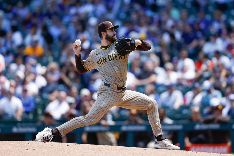 May 8, 2024; Chicago, Illinois, USA; San Diego Padres starting pitcher Dylan Cease (84) delivers a pitch against against the Chicago Cubs during the first inning at Wrigley Field. Mandatory Credit: Kamil Krzaczynski-USA TODAY Sports