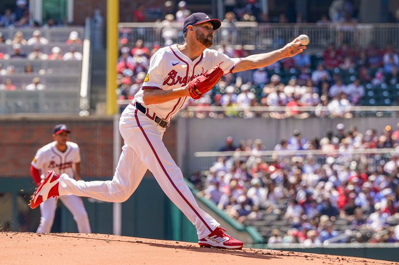 Apr 7, 2024; Cumberland, Georgia, USA; Atlanta Braves starting pitcher Chris Sale (51) pitches against the Arizona Diamondbacks during the first inning at Truist Park. Mandatory Credit: Dale Zanine-USA TODAY Sports