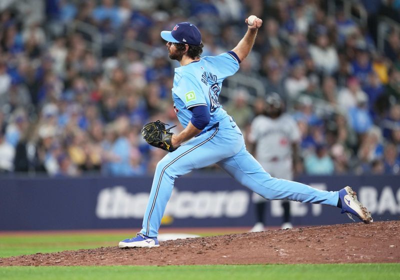 May 11, 2024; Toronto, Ontario, CAN; Toronto Blue Jays relief pitcher Jordan Romano (68) throws a pitch against the Minnesota Twins during the ninth inning at Rogers Centre. Mandatory Credit: Nick Turchiaro-USA TODAY Sports