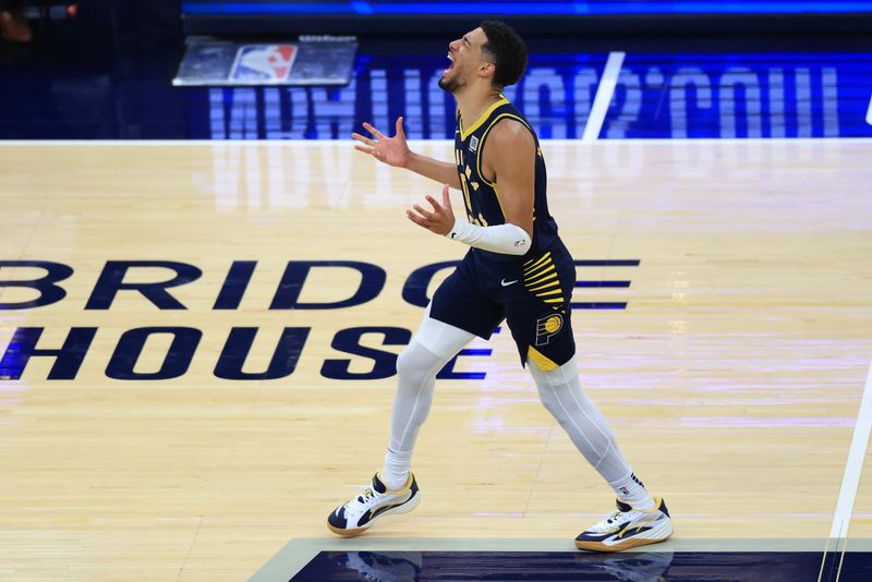 INDIANAPOLIS, INDIANA - OCTOBER 30:  Tyrese Haliburton #0 of the Indiana Pacers reacts during the second half against the Boston Celtics at Gainbridge Fieldhouse on October 30, 2024 in Indianapolis, Indiana. NOTE TO USER: User expressly acknowledges and agrees that, by downloading and or using this photograph, User is consenting to the terms and conditions of the Getty Images License Agreement. (Photo by Justin Casterline/Getty Images)