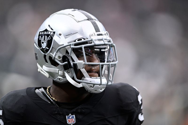 Las Vegas Raiders cornerback Duke Shelley #23 plays during pre-season NFL football game against the San Francisco 49ers Sunday, Aug. 13, 2023, in Las Vegas. (AP Photo/Denis Poroy)