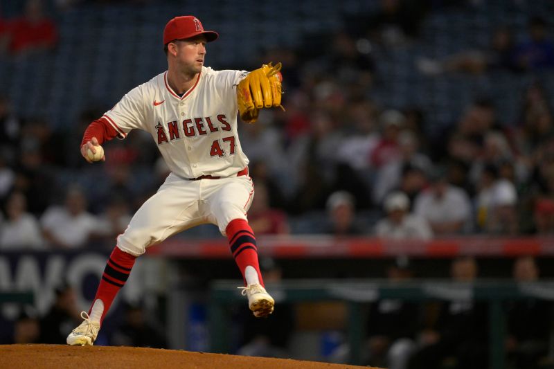 Sep 17, 2024; Anaheim, California, USA;  Los Angeles Angels starting pitcher Griffin Canning (47) delivers to the plate in the second inning against the Chicago White Sox at Angel Stadium. Mandatory Credit: Jayne Kamin-Oncea-Imagn Images