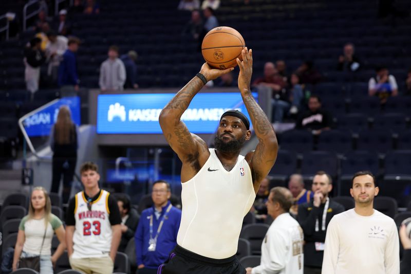 SAN FRANCISCO, CALIFORNIA - OCTOBER 18: LeBron James #23 of the Los Angeles Lakers warms up before their preseason game against the Golden State Warriors at Chase Center on October 18, 2024 in San Francisco, California.  NOTE TO USER: User expressly acknowledges and agrees that, by downloading and/or using this photograph, user is consenting to the terms and conditions of the Getty Images License Agreement.  (Photo by Ezra Shaw/Getty Images)