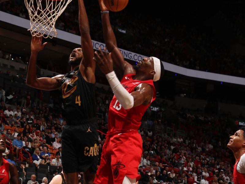 MIAMI, FL - DECEMBER 8: Bam Adebayo #13 of the Miami Heat drives to the basket during the game against the Cleveland Cavaliers on December 8, 2024 at Kaseya Center in Miami, Florida. NOTE TO USER: User expressly acknowledges and agrees that, by downloading and or using this Photograph, user is consenting to the terms and conditions of the Getty Images License Agreement. Mandatory Copyright Notice: Copyright 2024 NBAE (Photo by Issac Baldizon/NBAE via Getty Images)