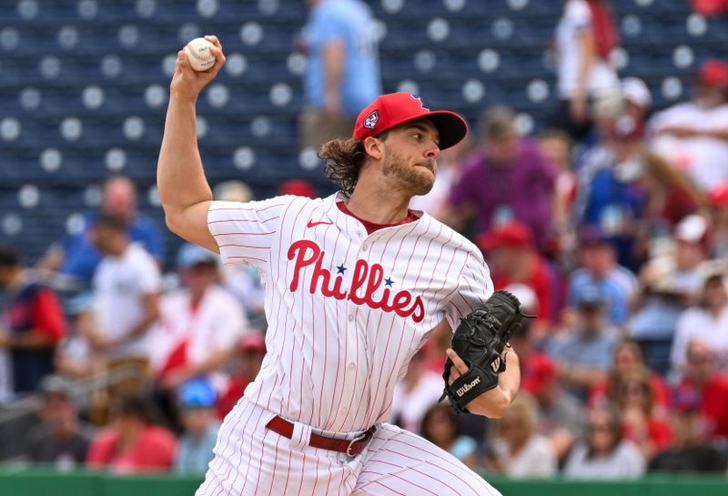 Mar 1, 2024; Clearwater, Florida, USA;  Philadelphia Phillies pitcher Aaron Nola (27) throws a pitch in the first inning of the spring training game against the Miami Marlins at BayCare Ballpark. Mandatory Credit: Jonathan Dyer-USA TODAY Sports