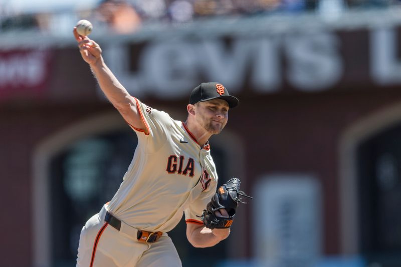 Apr 28, 2024; San Francisco, California, USA;  San Francisco Giants starting pitcher Keaton Winn (67) throws against the Pittsburgh Pirates during the first inning at Oracle Park. Mandatory Credit: John Hefti-USA TODAY Sports