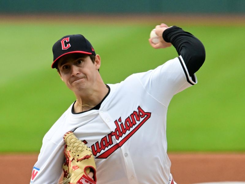 Apr 9, 2024; Cleveland, Ohio, USA; Cleveland Guardians starting pitcher Logan Allen (41) throws a pitch during the first inning against the Chicago White Sox at Progressive Field. Mandatory Credit: Ken Blaze-USA TODAY Sports