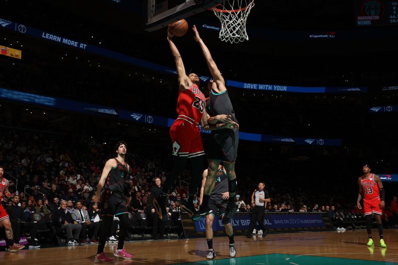 WASHINGTON, DC -? APRIL 12: Dalen Terry #25 of the Chicago Bulls drives to the basket during the game against the Washington Wizards on April 12, 2024 at Capital One Arena in Washington, DC. NOTE TO USER: User expressly acknowledges and agrees that, by downloading and or using this Photograph, user is consenting to the terms and conditions of the Getty Images License Agreement. Mandatory Copyright Notice: Copyright 2024 NBAE (Photo by Stephen Gosling/NBAE via Getty Images)