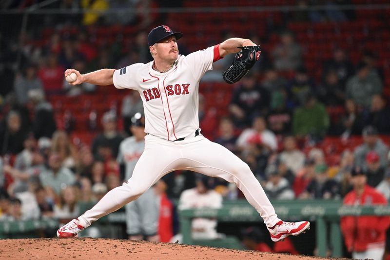 May 30, 2024; Boston, Massachusetts, USA; Boston Red Sox pitcher Chase Anderson (48) pitches against the Detroit Tigers during the ninth inning Fenway Park. Mandatory Credit: Eric Canha-USA TODAY Sports