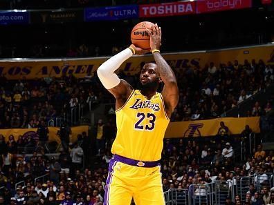 LOS ANGELES, CA - NOVEMBER 15: LeBron James #23 of the Los Angeles Lakers shoots the ball during the game against the Sacramento Kings on November 15, 2023 at Crypto.Com Arena in Los Angeles, California. NOTE TO USER: User expressly acknowledges and agrees that, by downloading and/or using this Photograph, user is consenting to the terms and conditions of the Getty Images License Agreement. Mandatory Copyright Notice: Copyright 2023 NBAE (Photo by Adam Pantozzi/NBAE via Getty Images)