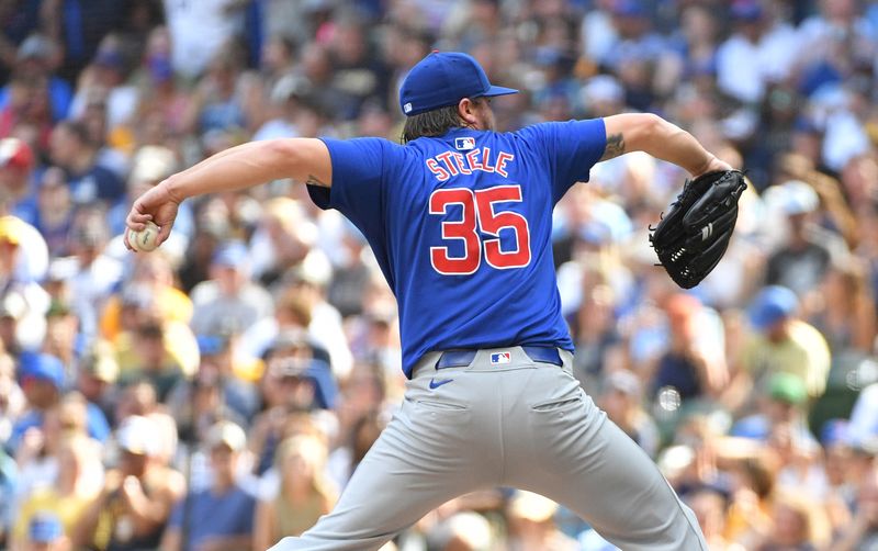 Jun 29, 2024; Milwaukee, Wisconsin, USA; Chicago Cubs pitcher Justin Steele (35) delivers a pitch in the fourth inning against the Milwaukee Brewers at American Family Field. Mandatory Credit: Michael McLoone-USA TODAY Sports