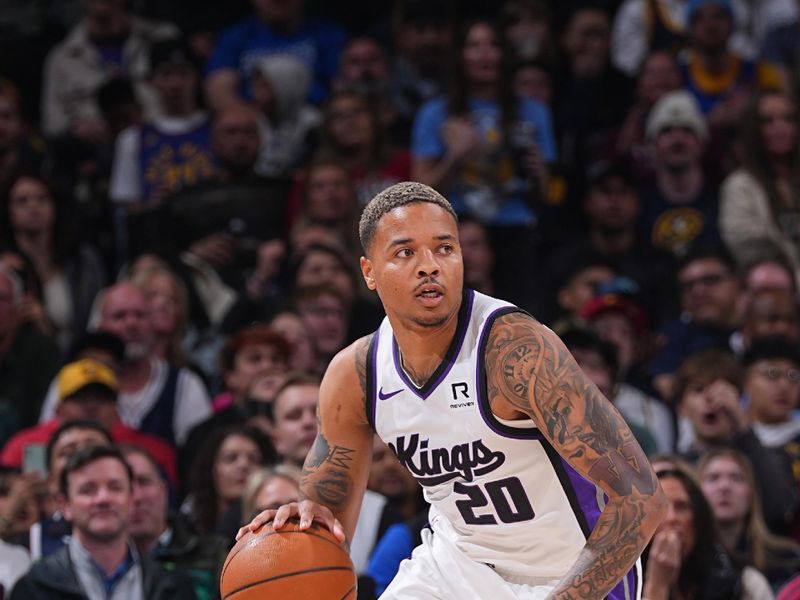 DENVER, CO - MARCH 5:  Markelle Fultz #20 of the Sacramento Kings dribbles the ball during the game against the Denver Nuggets on March 5, 2025 at Ball Arena in Denver, Colorado. NOTE TO USER: User expressly acknowledges and agrees that, by downloading and/or using this Photograph, user is consenting to the terms and conditions of the Getty Images License Agreement. Mandatory Copyright Notice: Copyright 2025 NBAE (Photo by Bart Young/NBAE via Getty Images)