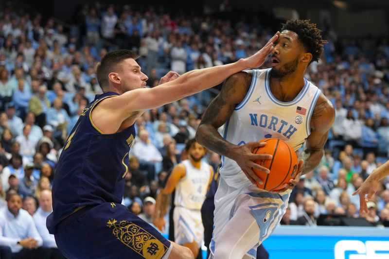 Jan 7, 2023; Chapel Hill, North Carolina, USA;  Notre Dame Fighting Irish guard J.J. Starling (1) goes to take a shot against Notre Dame Fighting Irish forward Nate Laszewski (14) during the second half  at Dean E. Smith Center. Mandatory Credit: James Guillory-USA TODAY Sports