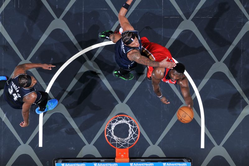 ORLANDO, FL - MARCH 21: Zion Williamson #1 of the New Orleans Pelicans drives to the basket during the game against the Orlando Magic on March 21, 2024 at Amway Center in Orlando, Florida. NOTE TO USER: User expressly acknowledges and agrees that, by downloading and or using this photograph, User is consenting to the terms and conditions of the Getty Images License Agreement. Mandatory Copyright Notice: Copyright 2024 NBAE (Photo by Fernando Medina/NBAE via Getty Images)