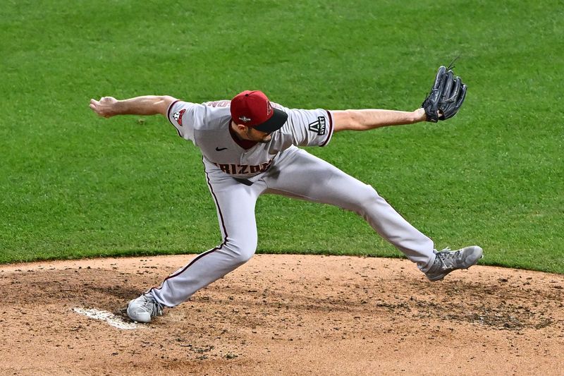 Oct 24, 2023; Philadelphia, Pennsylvania, USA; Arizona Diamondbacks relief pitcher Ryan Thompson (81) throws a pitch against the Philadelphia Phillies in the fifth inning for game seven of the NLCS for the 2023 MLB playoffs at Citizens Bank Park. Mandatory Credit: Kyle Ross-USA TODAY Sports