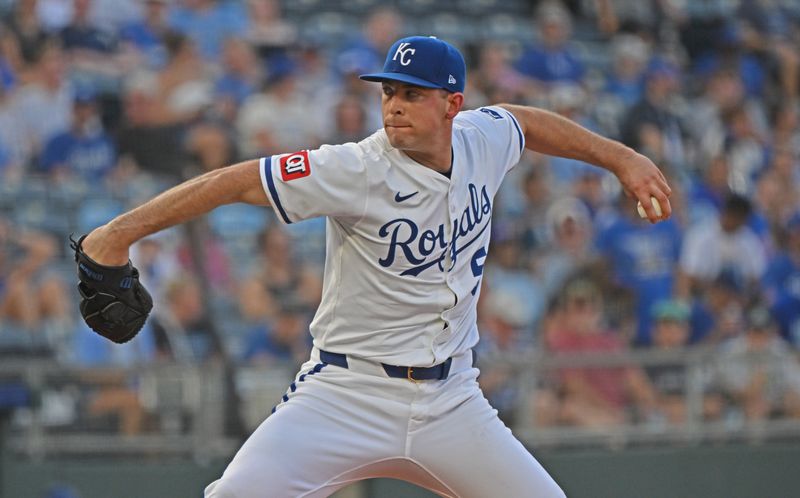 Jun 24, 2025; Kansas City, Missouri, USA;  Kansas City Royals starting pitcher Kris Bubic (50) throws a pitch in the first inning against the Tampa Bay Rays at Kauffman Stadium. Mandatory Credit: Peter Aiken-Imagn Images