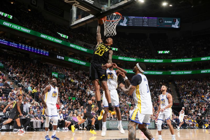 SALT LAKE CITY, UT - OCTOBER 25: John Collins #20 of the Utah Jazz shoots the ball during the game on October 25, 2024 at Delta Center in Salt Lake City, Utah. NOTE TO USER: User expressly acknowledges and agrees that, by downloading and or using this Photograph, User is consenting to the terms and conditions of the Getty Images License Agreement. Mandatory Copyright Notice: Copyright 2024 NBAE (Photo by Melissa Majchrzak/NBAE via Getty Images)