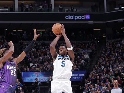 SACRAMENTO, CA - DECEMBER 23: Anthony Edwards #5 of the Minnesota Timberwolves shoots a three point basket against the Sacramento Kings on December 23, 2023 at Golden 1 Center in Sacramento, California. NOTE TO USER: User expressly acknowledges and agrees that, by downloading and or using this Photograph, user is consenting to the terms and conditions of the Getty Images License Agreement. Mandatory Copyright Notice: Copyright 2023 NBAE (Photo by Rocky Widner/NBAE via Getty Images)