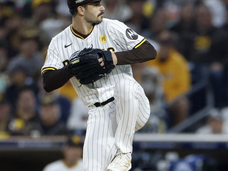 Oct 9, 2024; San Diego, California, USA; San Diego Padres pitcher Dylan Cease (84) throws in the second inning against the Los Angeles Dodgers during game four of the NLDS for the 2024 MLB Playoffs at Petco Park. Mandatory Credit: David Frerker-Imagn Images