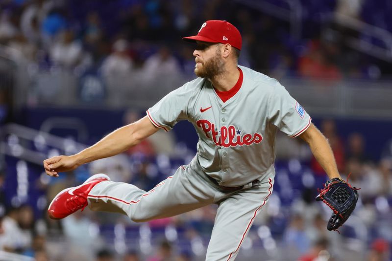 Sep 6, 2024; Miami, Florida, USA; Philadelphia Phillies starting pitcher Zack Wheeler (45) delivers a pitch against the Miami Marlins during the first inning at loanDepot Park. Mandatory Credit: Sam Navarro-Imagn Images