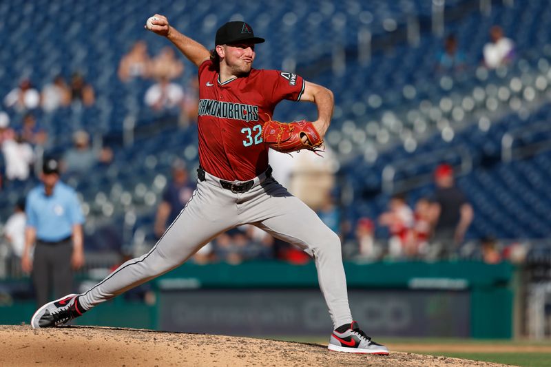 Jun 19, 2024; Washington, District of Columbia, USA; Arizona Diamondbacks pitcher Brandon Pfaadt (32) pitches against the Washington Nationals during the seventh inning at Nationals Park. Mandatory Credit: Geoff Burke-USA TODAY Sports