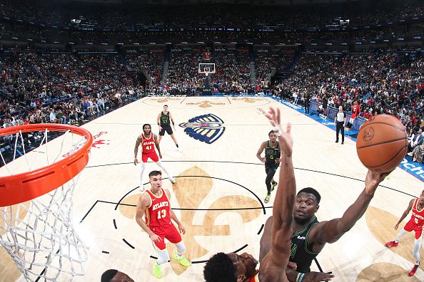 NEW ORLEANS, LA - NOVEMBER 4: Zion Williamson #1 of the New Orleans Pelicans dunks the ball during the game against the Atlanta Hawks on November 4, 2023 at the Smoothie King Center in New Orleans, Louisiana. NOTE TO USER: User expressly acknowledges and agrees that, by downloading and or using this Photograph, user is consenting to the terms and conditions of the Getty Images License Agreement. Mandatory Copyright Notice: Copyright 2023 NBAE (Photo by Layne Murdoch Jr./NBAE via Getty Images)