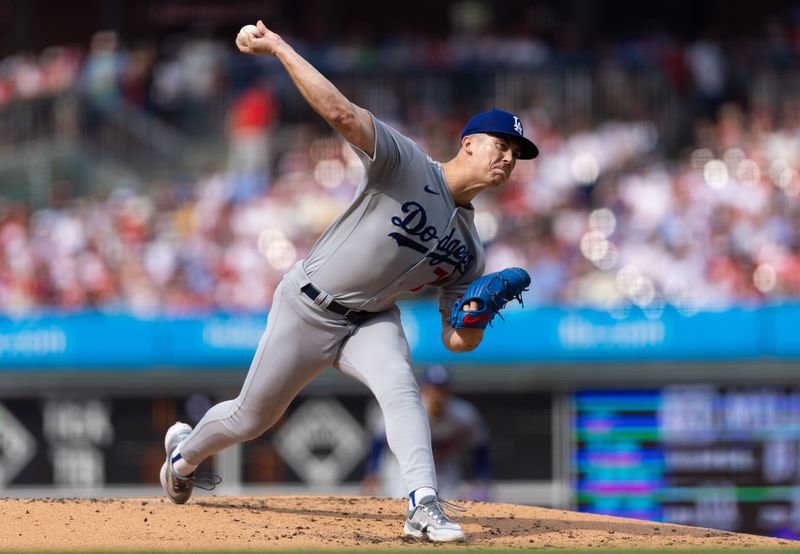 Jun 10, 2023; Philadelphia, Pennsylvania, USA; Los Angeles Dodgers starting pitcher Bobby Miller (70) throws a pitch during the second inning against the Philadelphia Phillies at Citizens Bank Park. Mandatory Credit: Bill Streicher-USA TODAY Sports