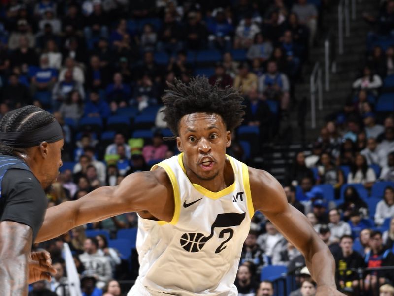 ORLANDO, FL - JANUARY 5 :  Collin Sexton #2 of the Utah Jazz dribbles the ball during the game against the Orlando Magic on January 5, 2025 at Kia Center in Orlando, Florida. NOTE TO USER: User expressly acknowledges and agrees that, by downloading and or using this photograph, User is consenting to the terms and conditions of the Getty Images License Agreement. Mandatory Copyright Notice: Copyright 2025 NBAE (Photo by Fernando Medina/NBAE via Getty Images)